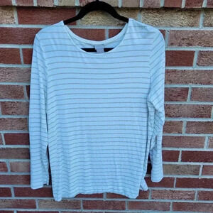 Chico's Shirt Women's Large Lightweight Long Sleeve Stripped